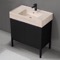 Free Standing Bathroom Vanity With Beige Travertine Design Sink, Matte Black, Modern, 32